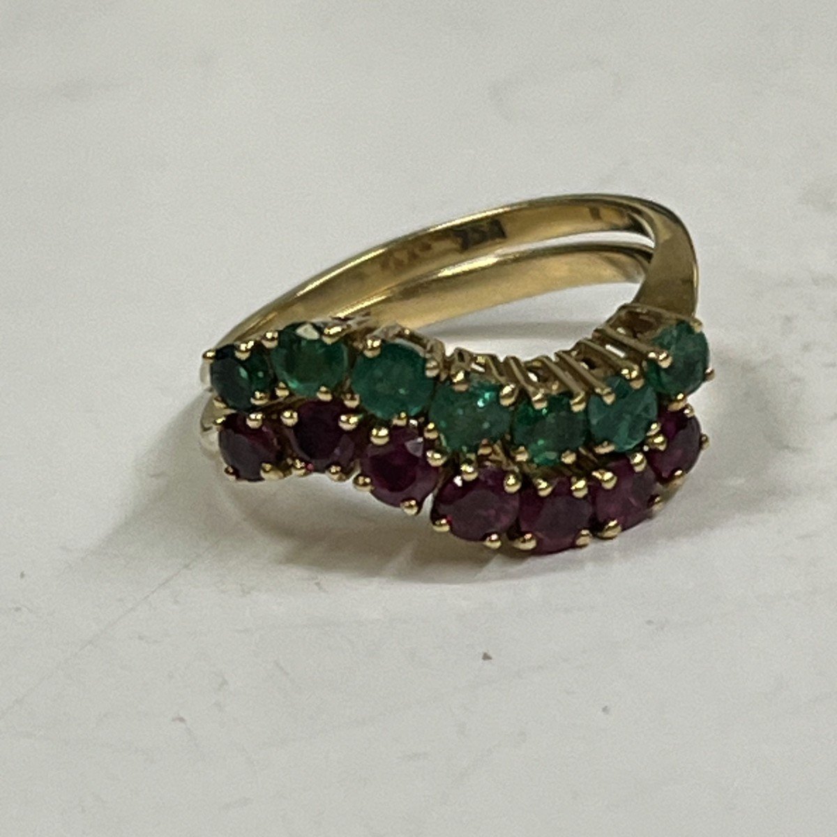 5487ab- Set Of 2 Yellow Gold Emerald Diamond Rings