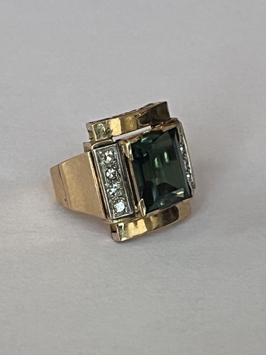 6346- Bague Tank Or Jaune Tourmaline Diamants-photo-2