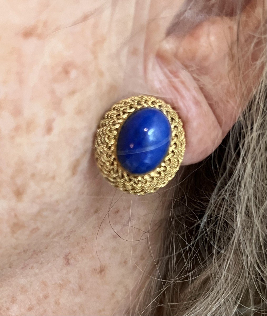 6034b- Boucles d'Oreilles Or Jaune Torsadé Lapis Lazuli-photo-2