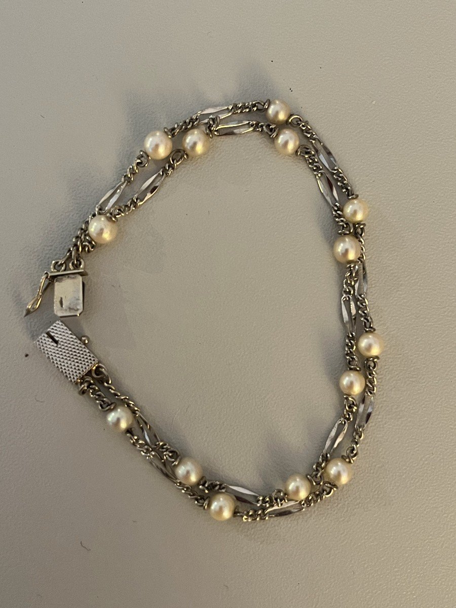 6180a- Double Row Bracelet White Gold Akoya Pearls-photo-3