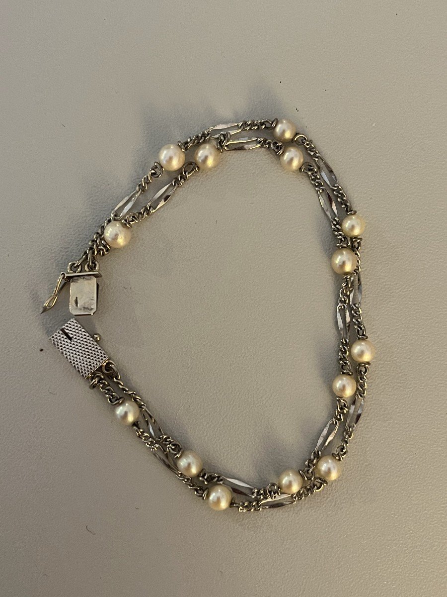 6180b- Double Row Bracelet White Gold Akoya Pearls-photo-3