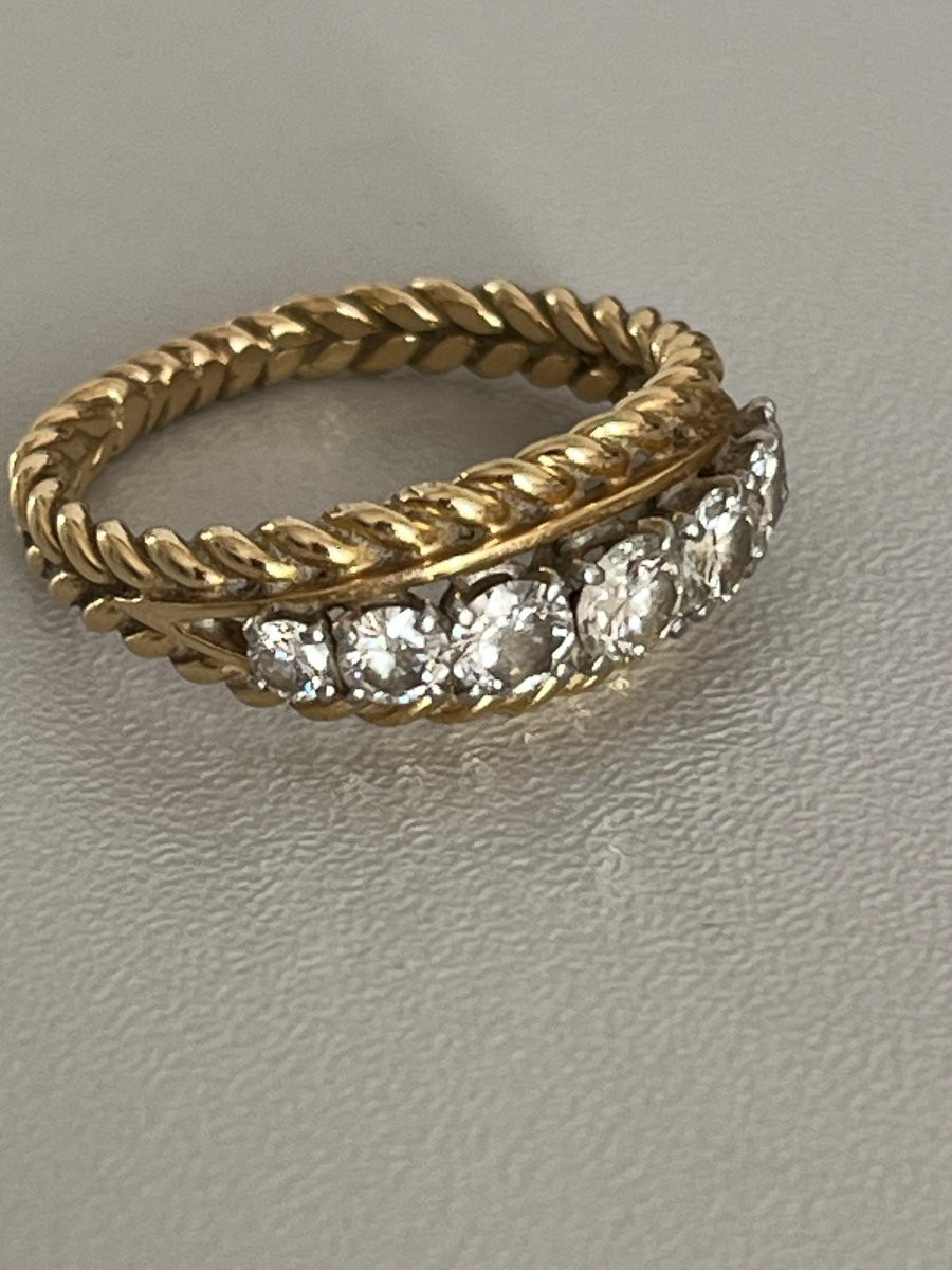 6404- Twisted Yellow Gold Garter Ring With Diamonds-photo-4