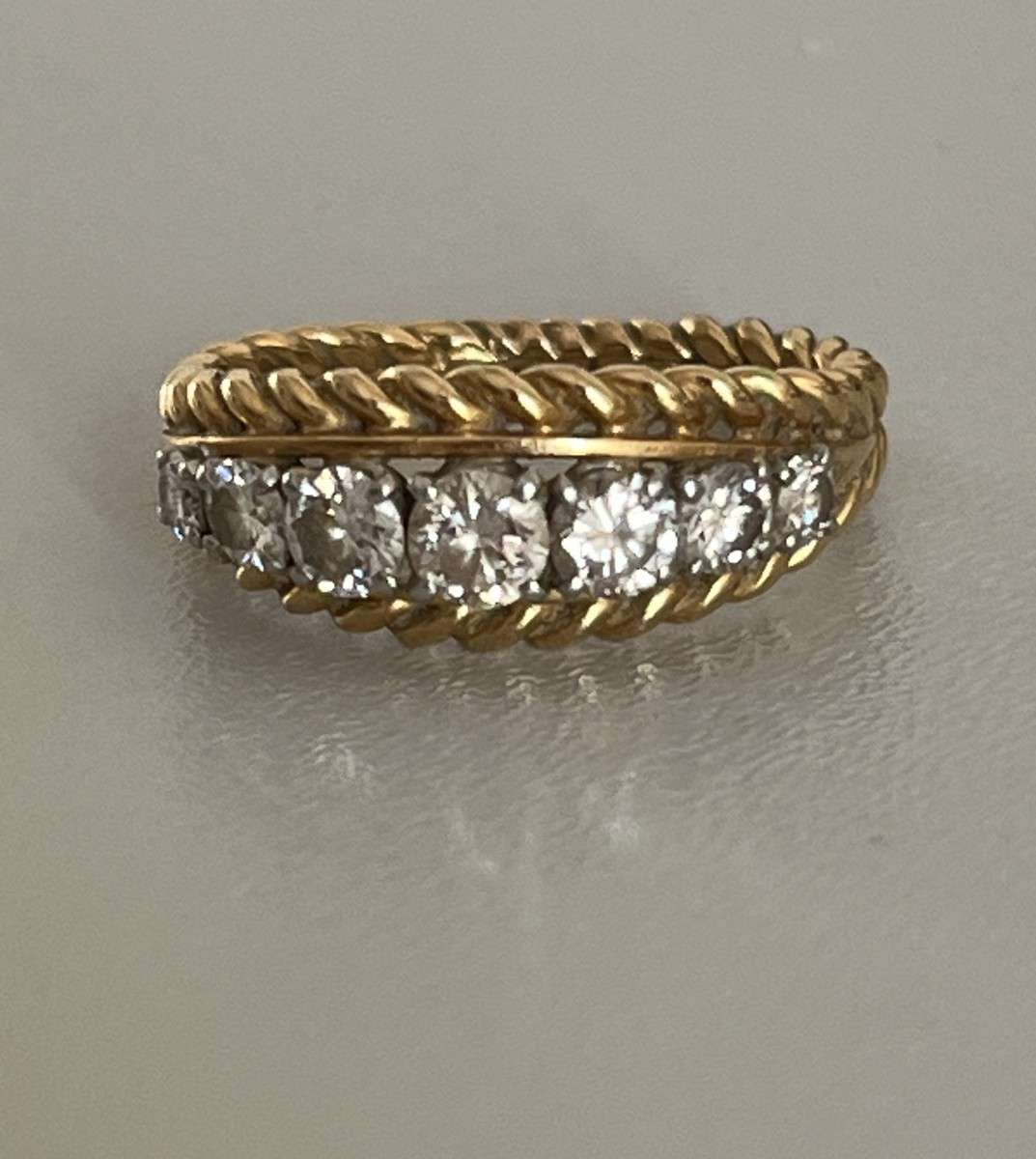 6404- Bague Jarretière Or Jaune Torsadé Diamants