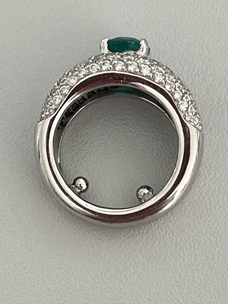 6405- Double Band Ring In White Gold, Emerald And Diamonds, 2.50 Ct-photo-4