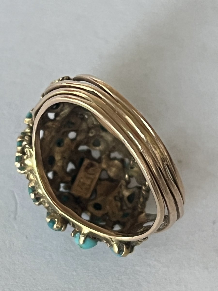 6363- Yellow Gold Turquoise Ball Ring-photo-2