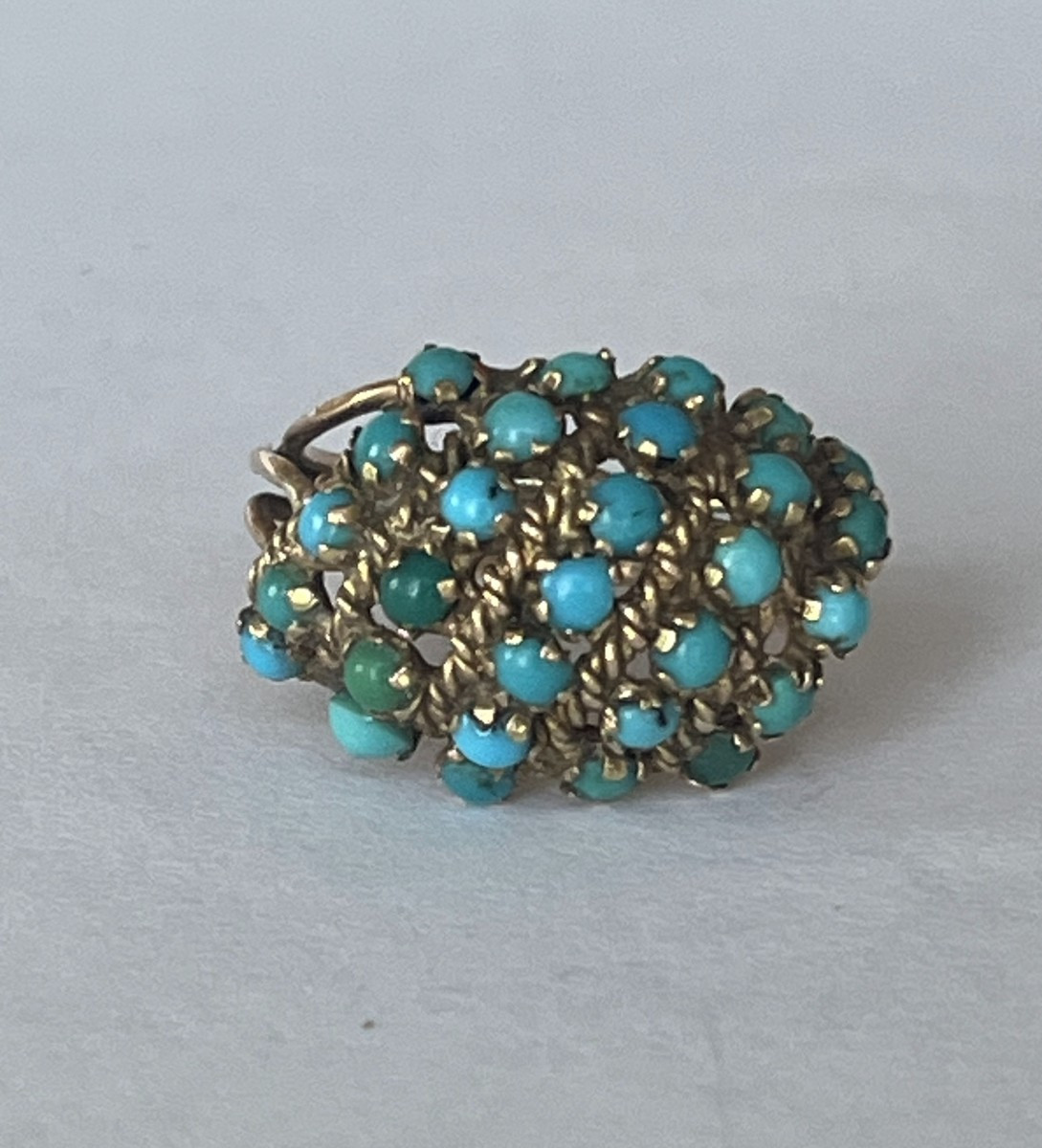 6363- Bague Boule Or Jaune Turquoises