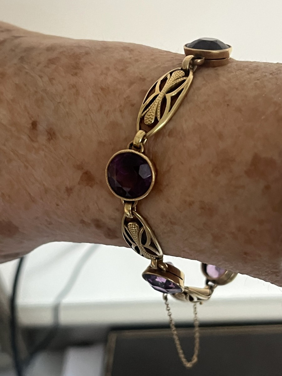 6376- Yellow Gold Filigree Amethyst Bracelet-photo-2