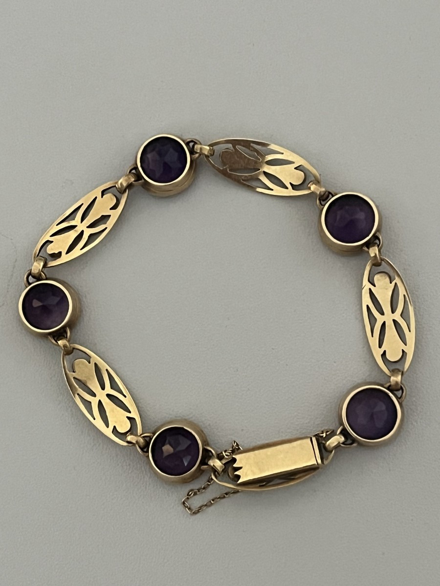 6376- Yellow Gold Filigree Amethyst Bracelet-photo-3