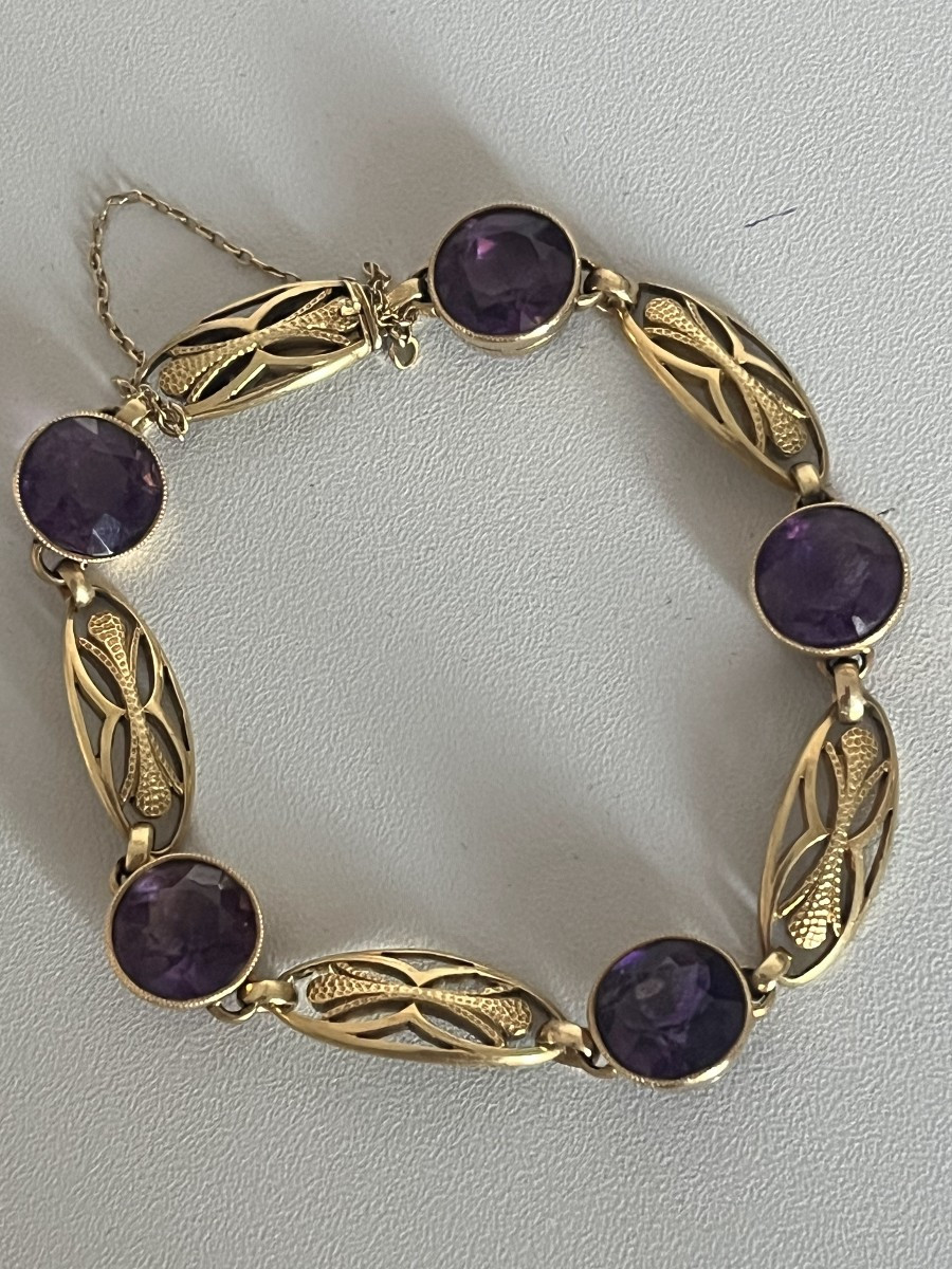 6376- Yellow Gold Filigree Amethyst Bracelet-photo-4