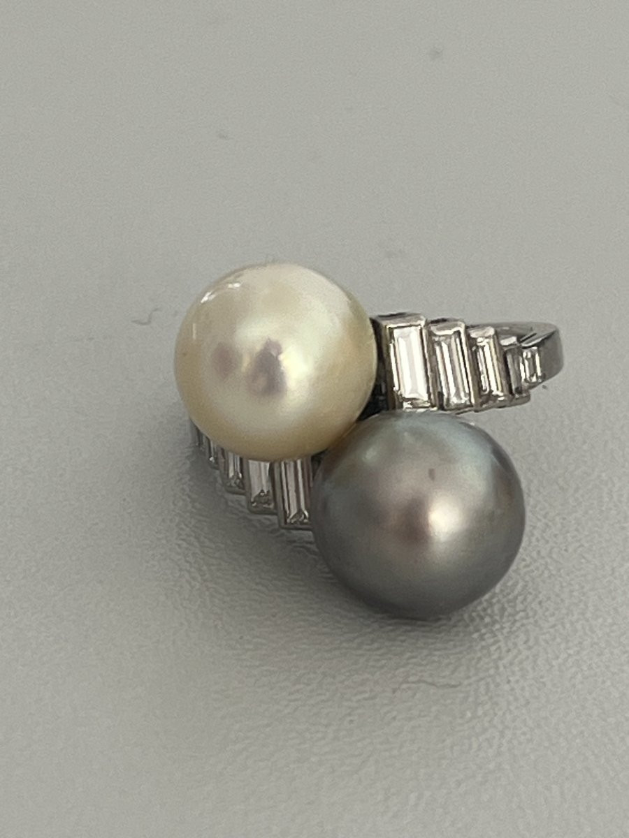 6392- Toi & Moi Ring White Gold Akoya And Tahiti Pearls Diamonds-photo-4