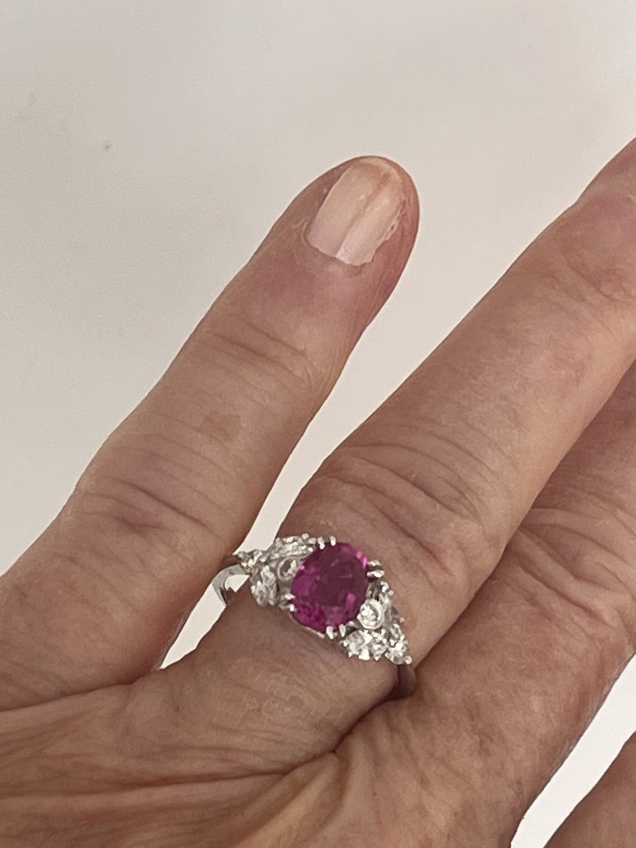 6393- White Gold Ring Pink Sapphire Diamonds-photo-2