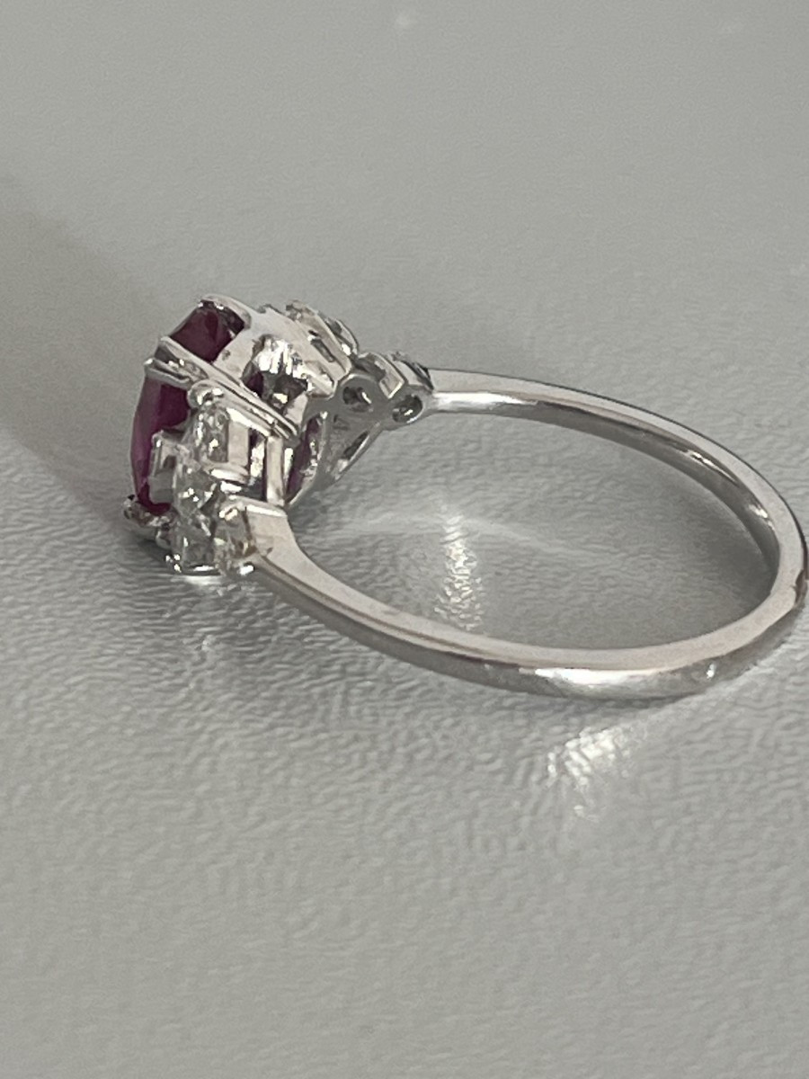 6393- Bague Or Gris Saphir Rose Diamants-photo-4