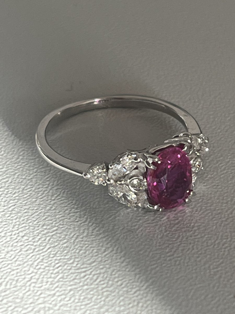 6393- Bague Or Gris Saphir Rose Diamants-photo-3