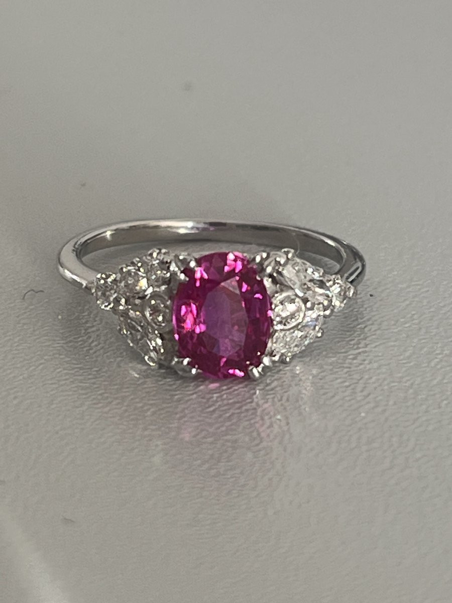 6393- White Gold Ring Pink Sapphire Diamonds-photo-4