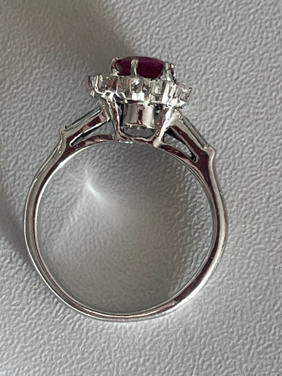 6394- Bague Fleur Or Gris Rubis Diamants-photo-3