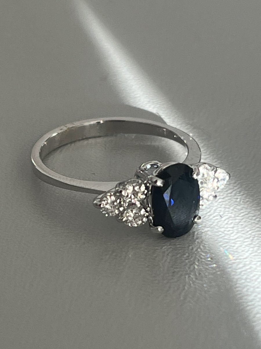 6395- White Gold Sapphire Diamond Ring-photo-4