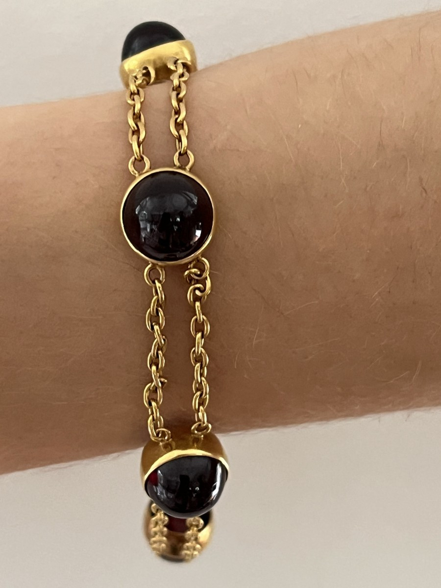 5919- Antique Yellow Gold Garnet Bracelet-photo-2