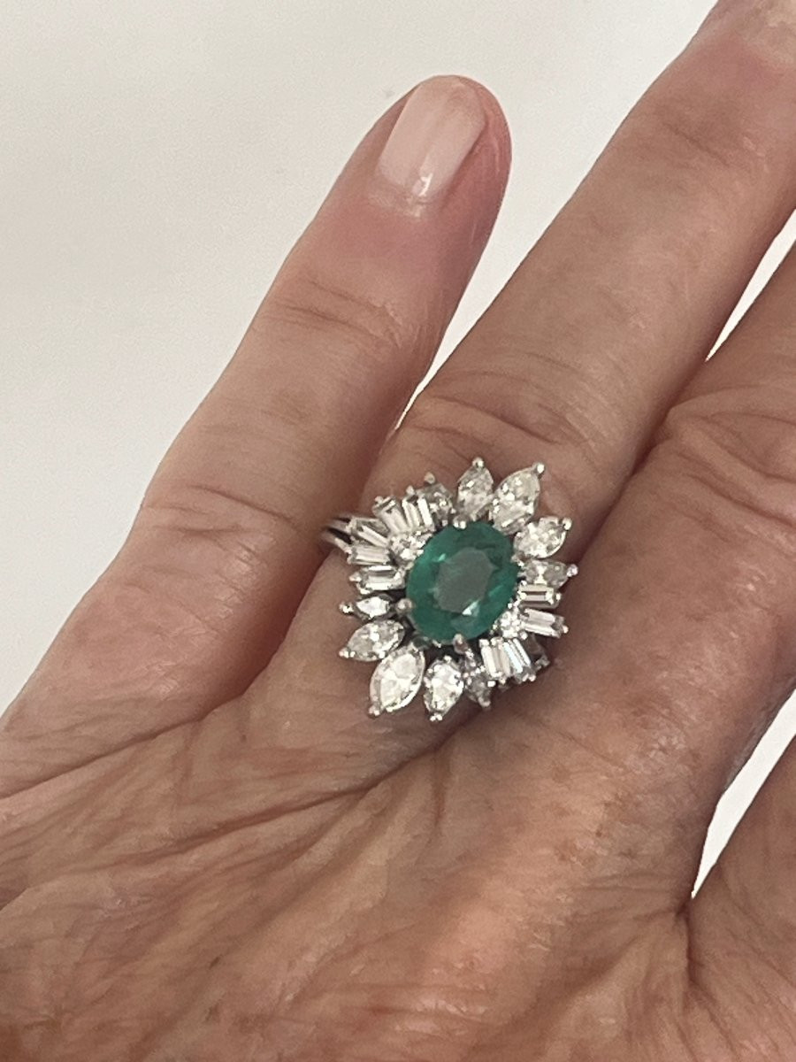 6468- Bague Fils d'Or Gris Emeraude Diamants-photo-2