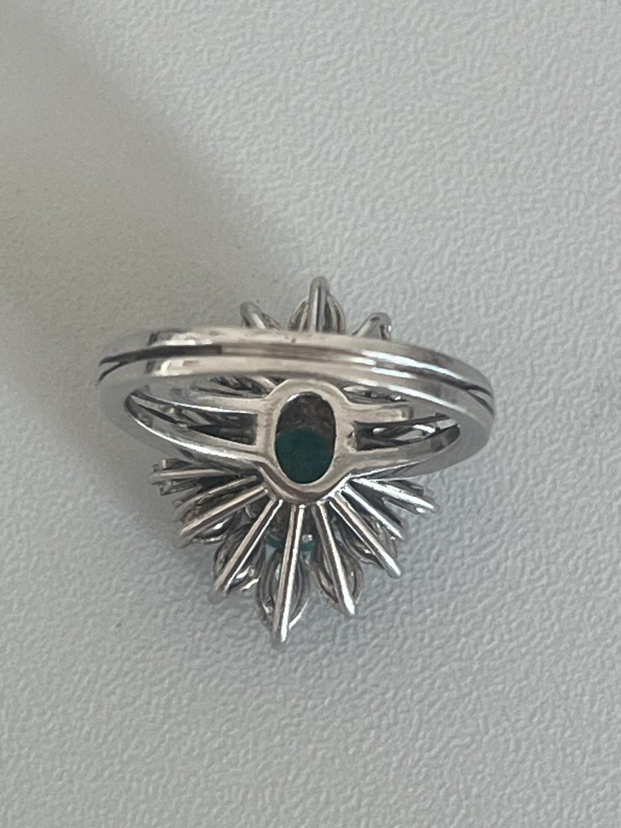 6468- Bague Fils d'Or Gris Emeraude Diamants-photo-3