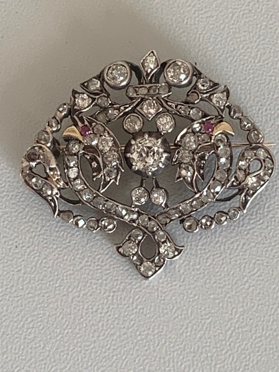 3028- Broche Argent Diamant Rubis Années 1910-photo-4
