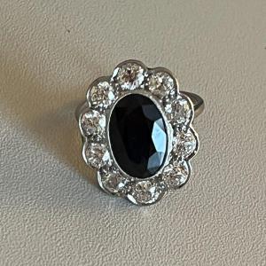 3836 – Bague Platine Saphir Diamants Années 20