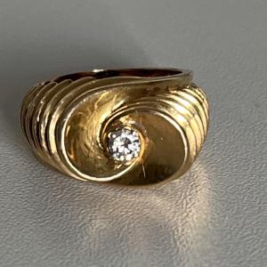 3707– Bague Or Jaune Godronné Diamant