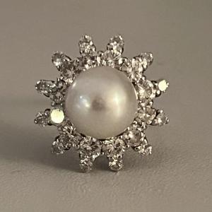 319 – Bague Or Gris Perle Diamants