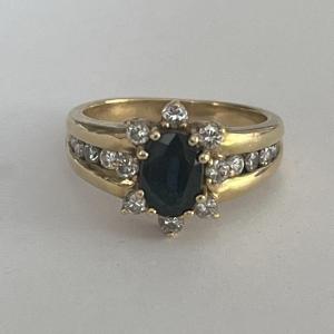 4000– Bague Fleur Or Jaune Saphir Diamants