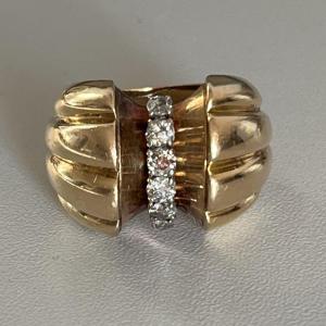 4007– Tank Ring Yellow Gold Diamonds