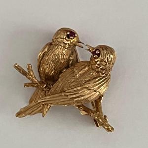 4281– Broche Oiseaux Or Jaune 