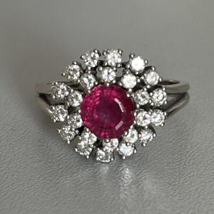 3960– Flower Ring White Gold Tourmaline Diamonds