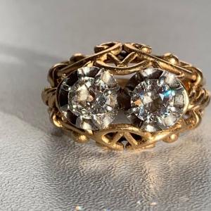 2638 – Ring Yellow Gold Platinum Diamonds Years 40