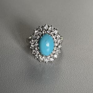 2334- Bague Or Gris Turquoise Diamants