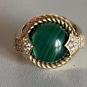 5090- Bague Or Jaune Malachite Diamants