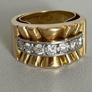 5434- Bague Pont Or Jaune Platine Diamants 1,00 Ct