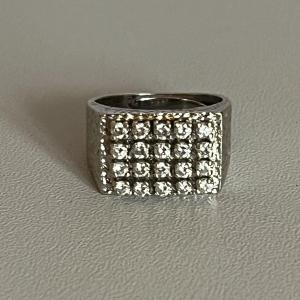 5022- White Gold Diamond Signet Ring