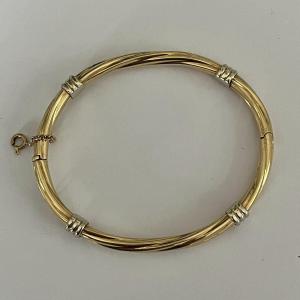 5576- Bracelet Jonc Rigide Or Jaune Et Or Gris