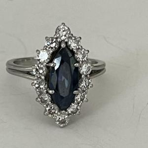 5586- Marquise Platinum Sapphire Diamond Ring