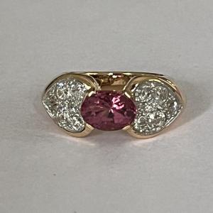 5733- Bague Or Jaune Et Gris Spinelle Rose Diamants