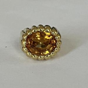 5613- Bague Chevalière Or Jaune Godronné Citrine