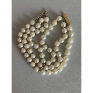 3907- 3 Row Pearl Bracelet With Yellow Gold Clasp