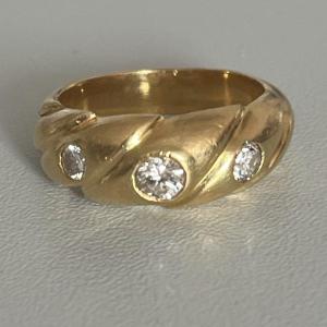 5400- Yellow Gold Band Ring Godronné Diamonds