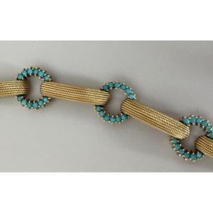 4382- Bracelet Articulé Or Jaune Turquoises