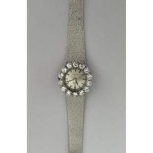 5892- Montre Dame Omega Or Gris Diamants 2,10 Ct