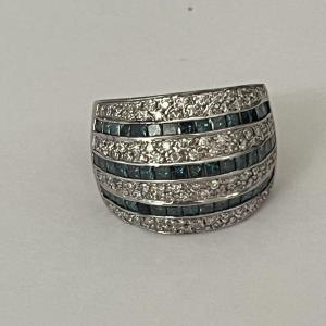 5894- Large Bague Bandeau Or Gris Saphirs Diamants