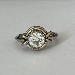 5908- Bague Solitaire Fils d'Or Gris Diamant 1,20 Ct