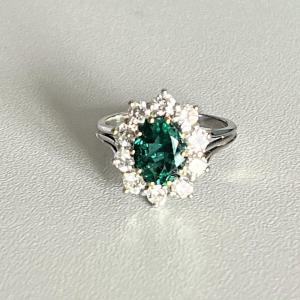 5211- Flower Ring White Gold Emerald Certified Diamonds