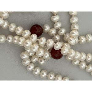 5988a- Pearl And Carnelian Necklace