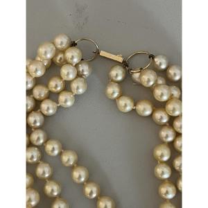 5997- 4 Row Pearl Necklace Yellow Gold Clasp