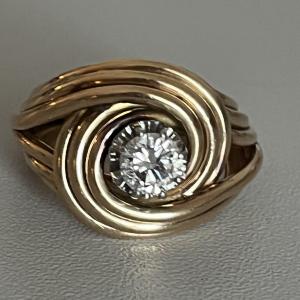 6115- Bague Tourbillon Or Rose Diamants (0,65 Ct Au Centre)